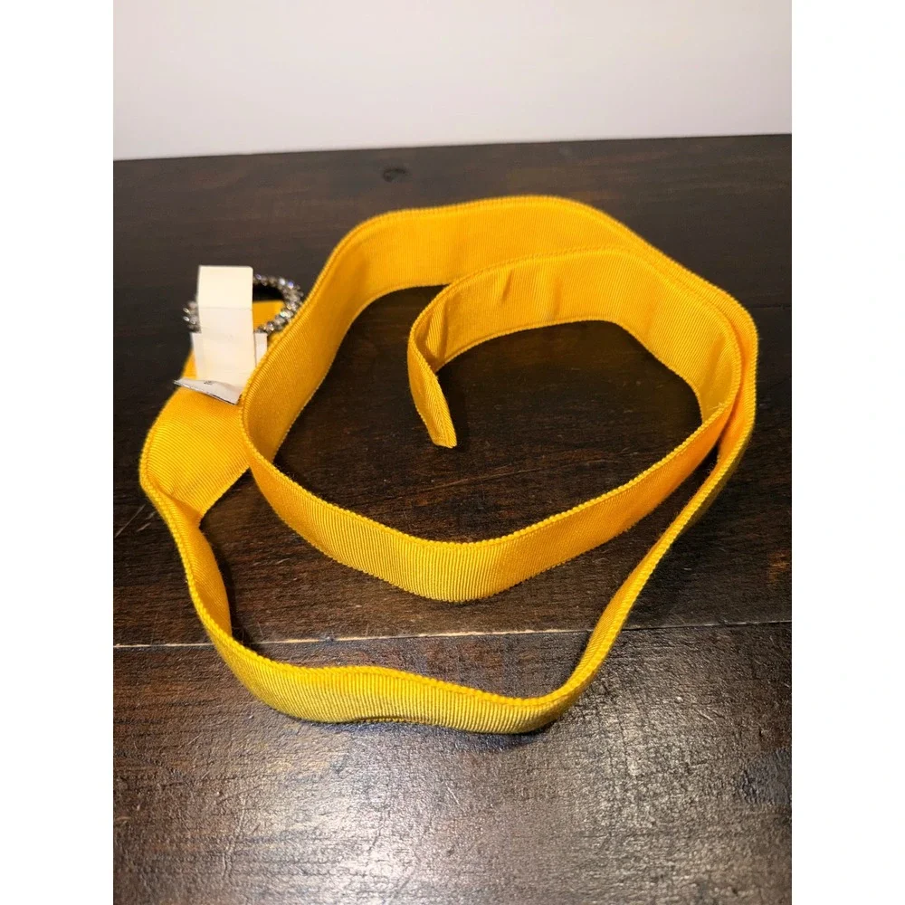 J. Crew Yellow‎ Rayon Belt Crystal Jewel Buckle M L Accent Fashion #97278 - Picture 3 of 6